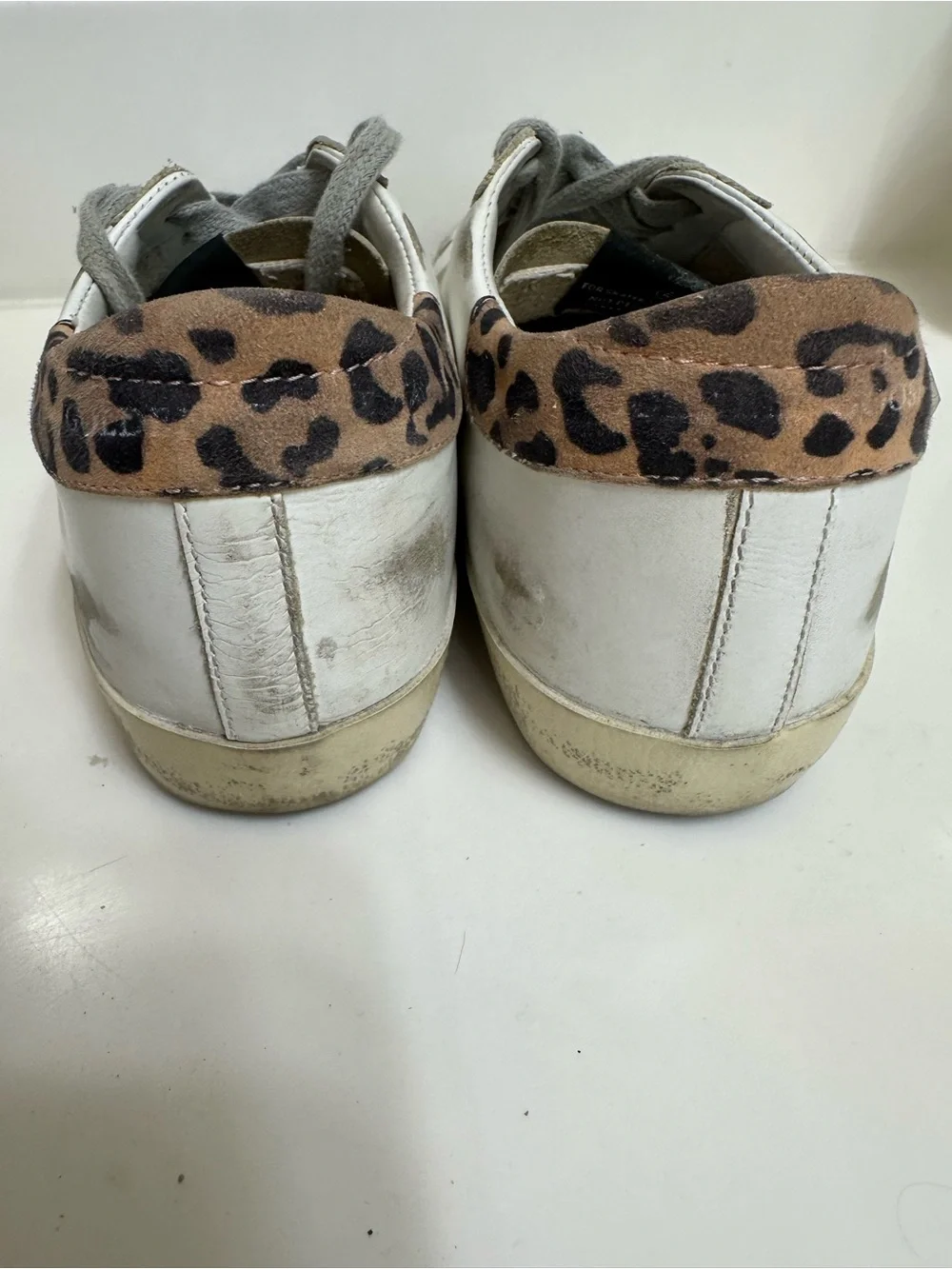 Golden Goose White Leather Low-Top Sneakers with Gold Star and Gray Laces